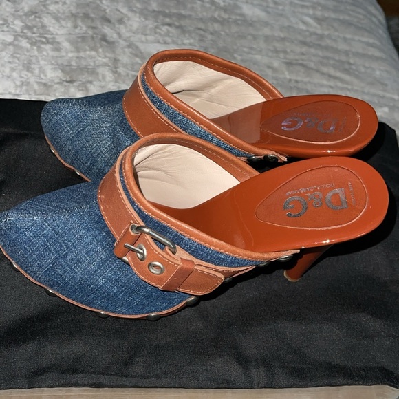 Dolce&Gabbana clogs heels 4” excellent condition denim n leather gorgeous sz 37 - Picture 4 of 8